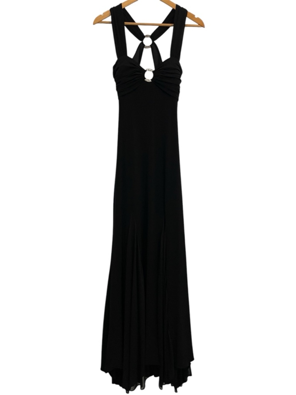 Betsy & Adam Classic Black Halter Maxi Dress Evening Gown Size 4